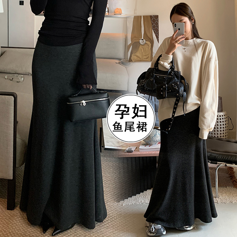 【大版型鱼尾裙】180斤气质宽松孕妇半身裙秋冬季高腰无托腹裙子秋