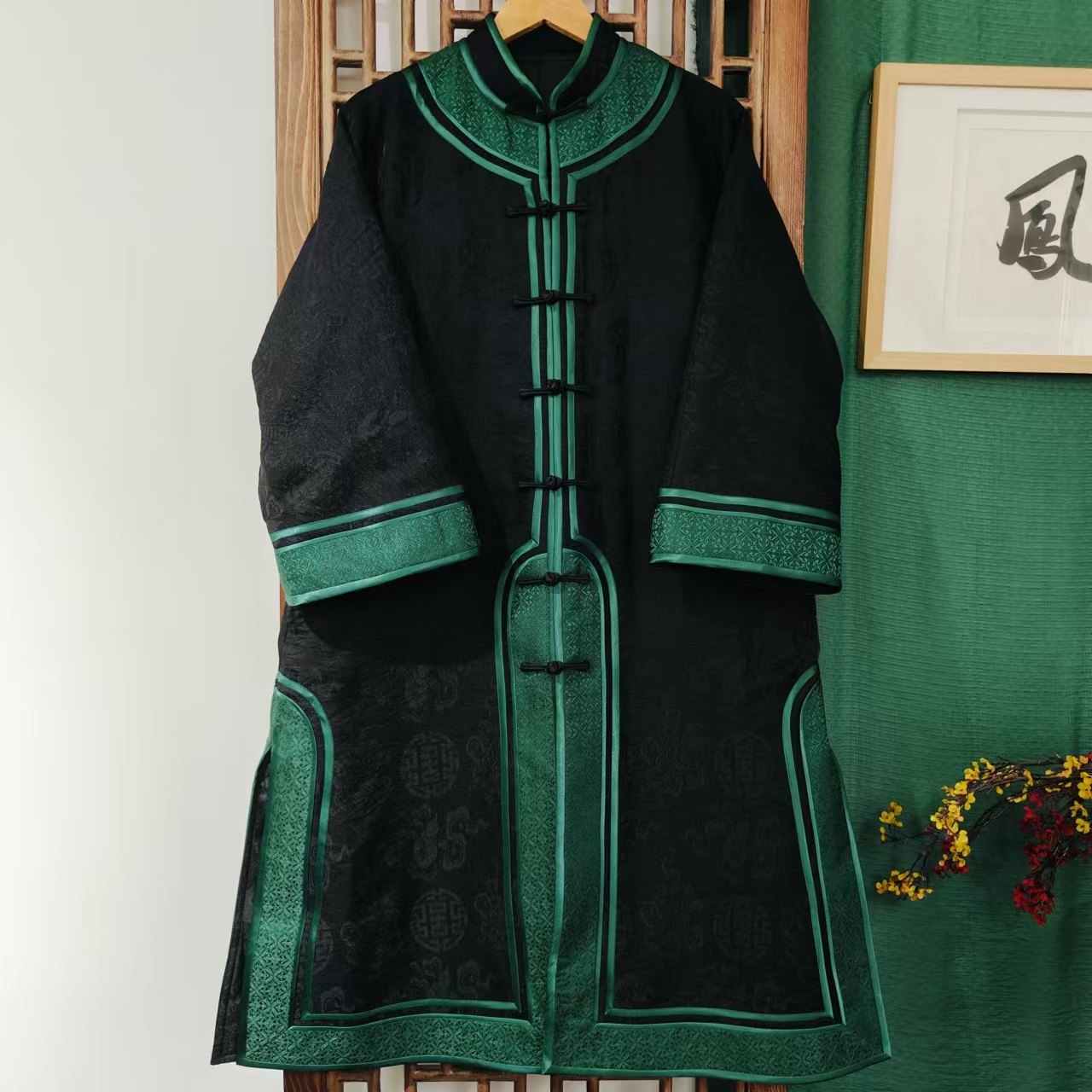 (LS470) 凤徕兮私人定制黑色福禄底对襟包边立领盘扣棉服  棉