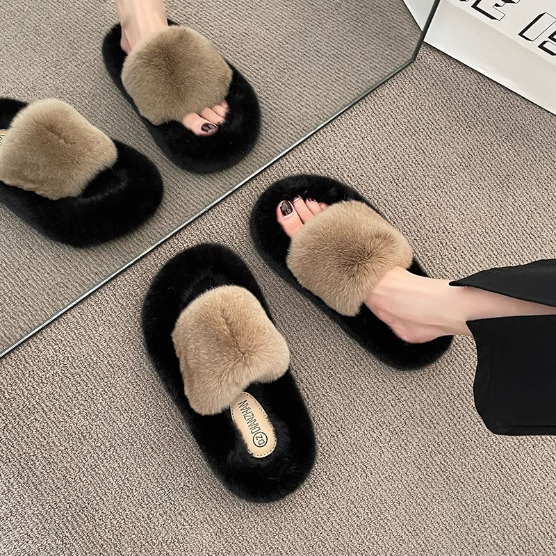 爆款毛毛拖鞋女冬季外穿2024新款欧货高级感网红厚底毛绒棉拖春秋