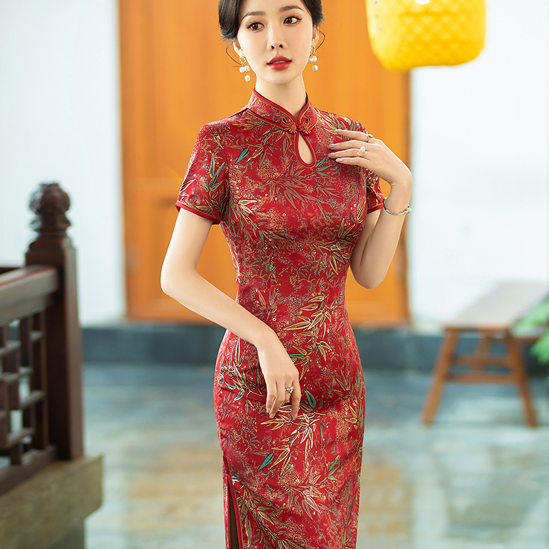 新款大码送考中国风旗袍旗开得胜款红色矮小妈妈装高端老上海旗袍