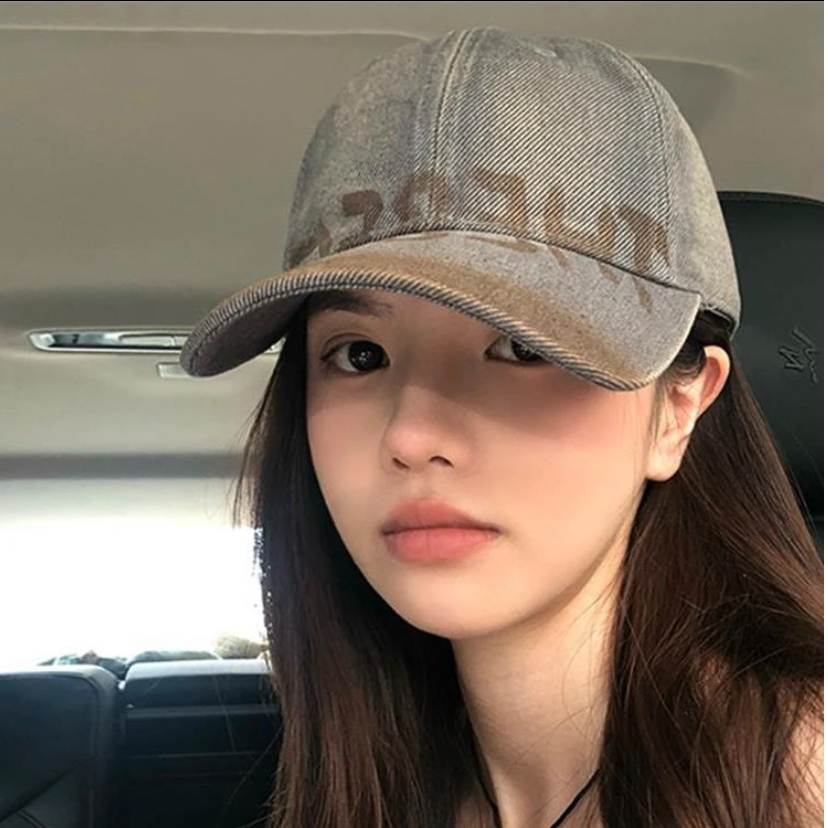 美式水洗做旧字母棒球帽女复古大头围鸭舌帽帽子大头围显脸小