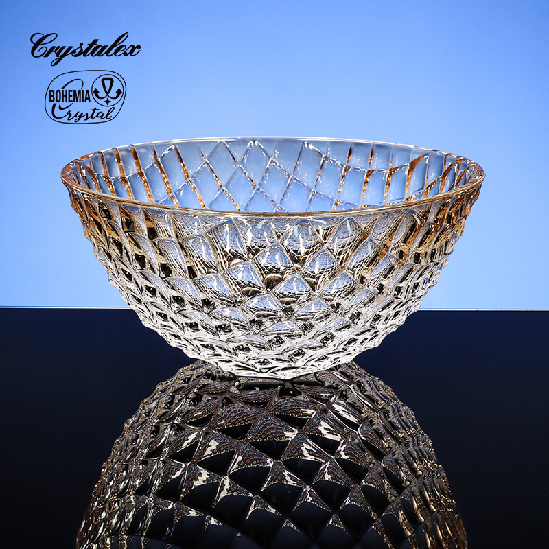 莱克斯捷克原装进口水晶家用琥珀边果篮奢华水果盘客厅茶几水果篮