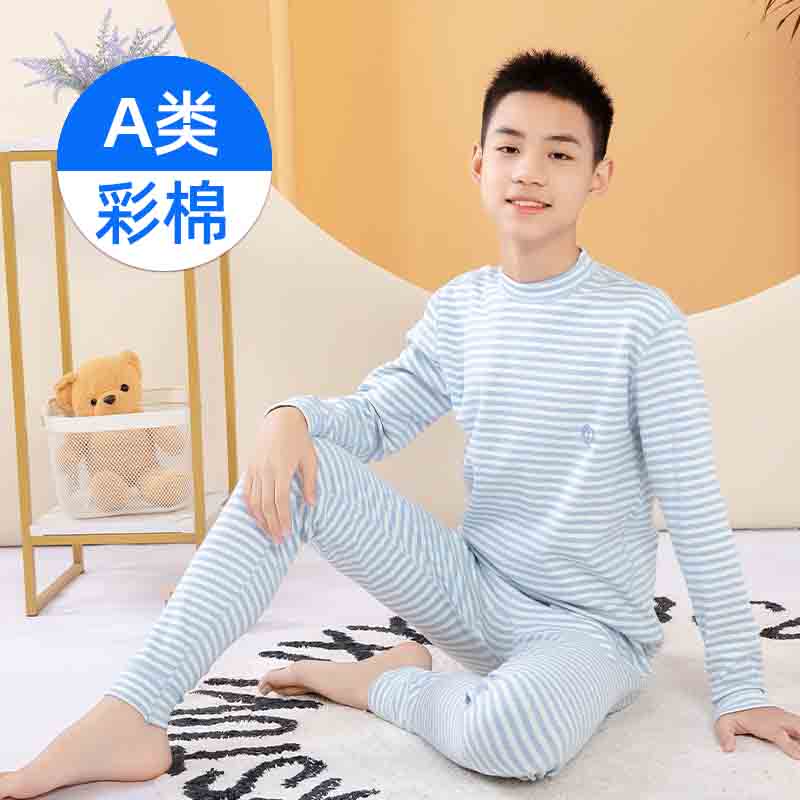 男大童儿童内衣线衣线裤男童秋衣秋裤套装全棉12纯棉15岁半高领