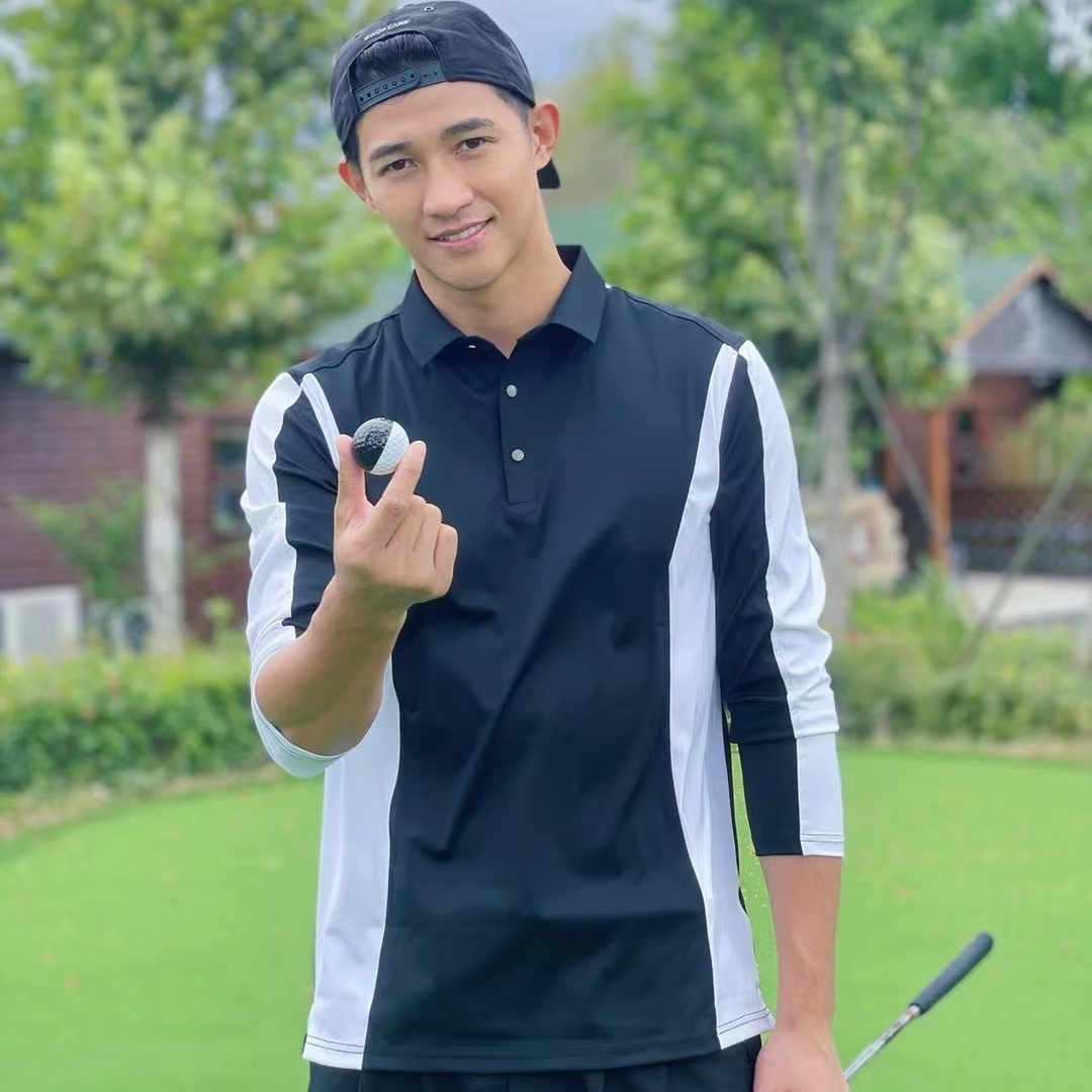 KISSKISSGOLF男士黑白拼长袖T恤高尔夫运动休闲透气春秋长袖T恤1