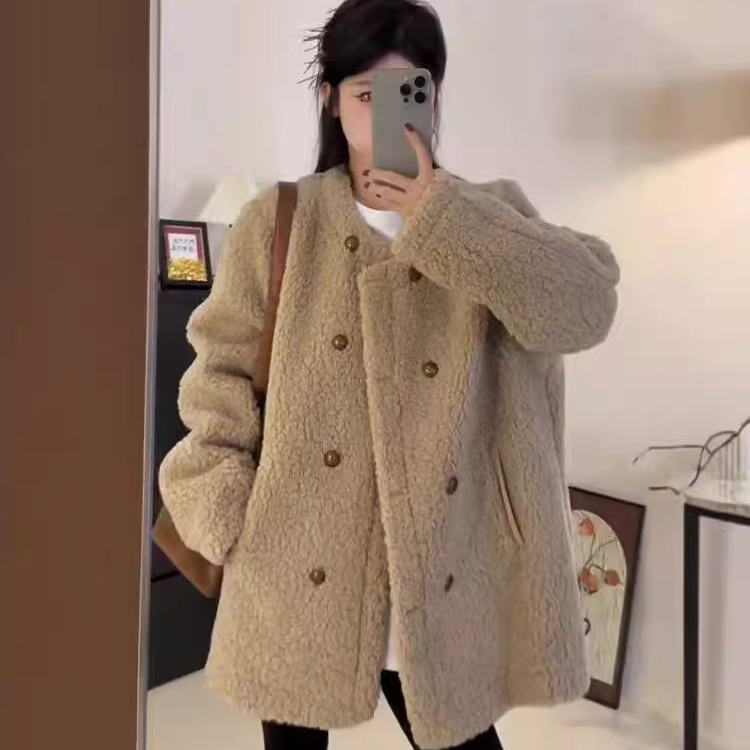 高级感毛毛外套秋冬韩系休闲百搭小个子加厚宽松外套女冬季大衣