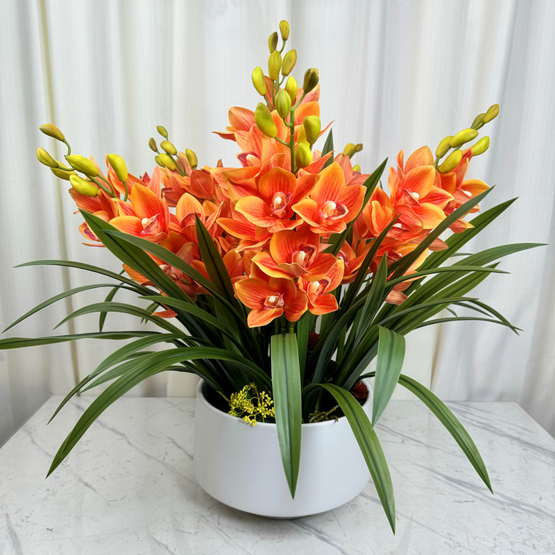 高档仿真花大惠兰室内会议室客厅餐桌假花装饰插花瓶摆件绿植盆栽