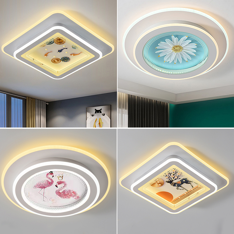 新款玻璃护眼卧室吸顶灯主卧室简约餐厅书房圆形方形大气房间灯具