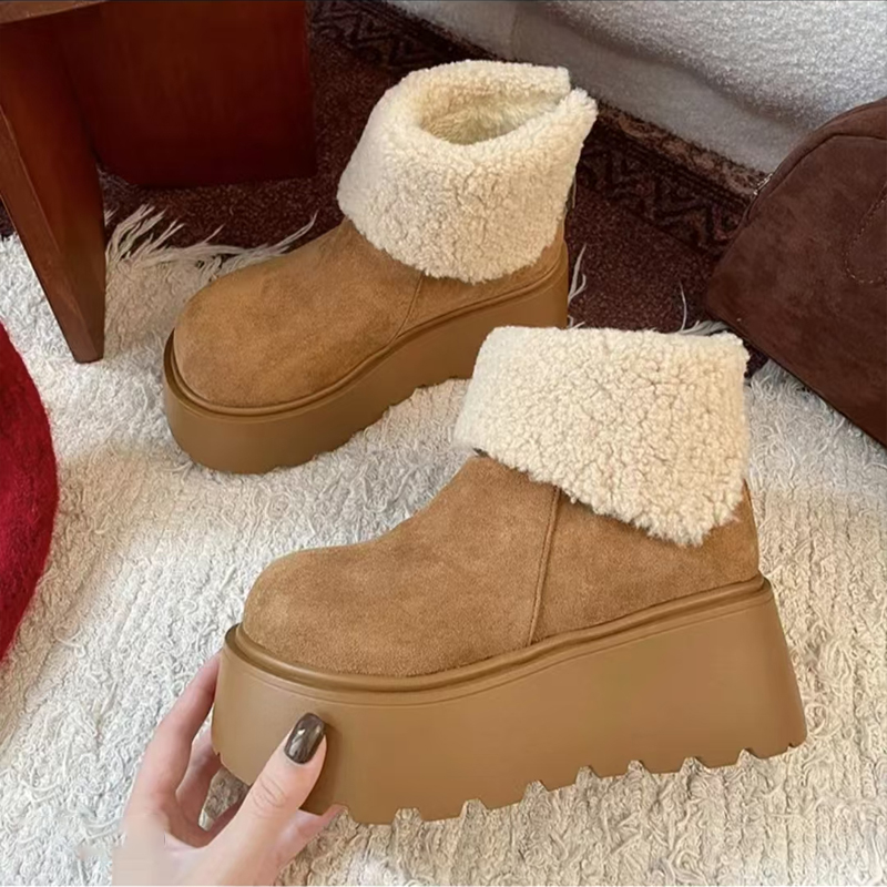小个子保暖增高7cm厚底雪地靴女2024冬季百搭勃肯加绒加厚棉鞋子