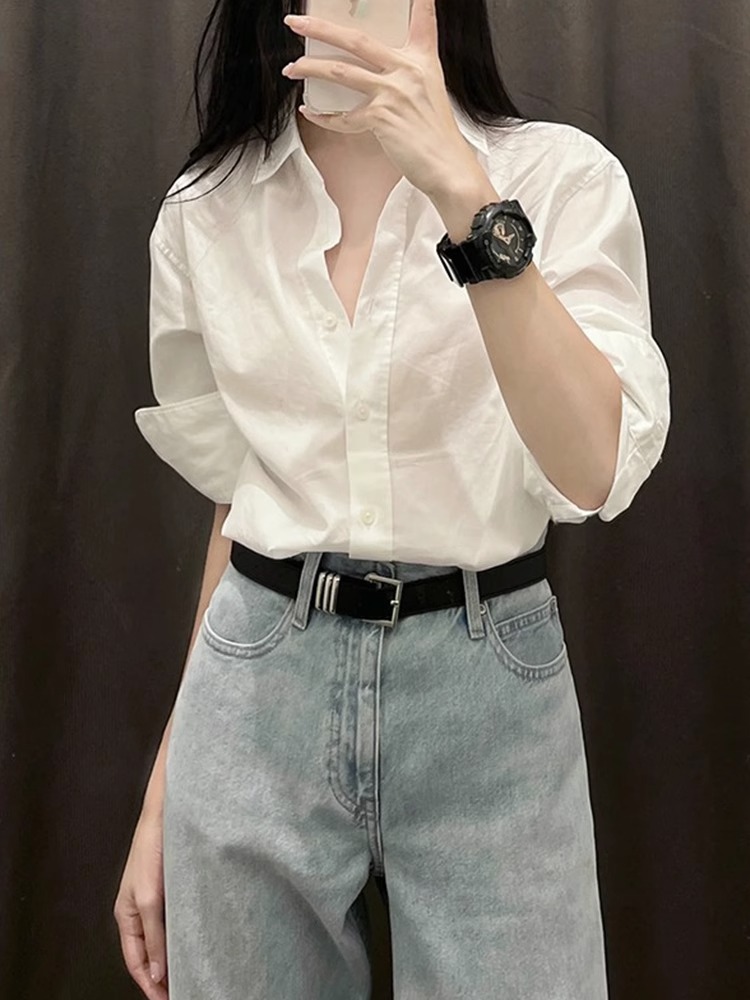 法式白色衬衫女2025新款春秋小个子宽松长袖衬衣内搭职业通勤上衣