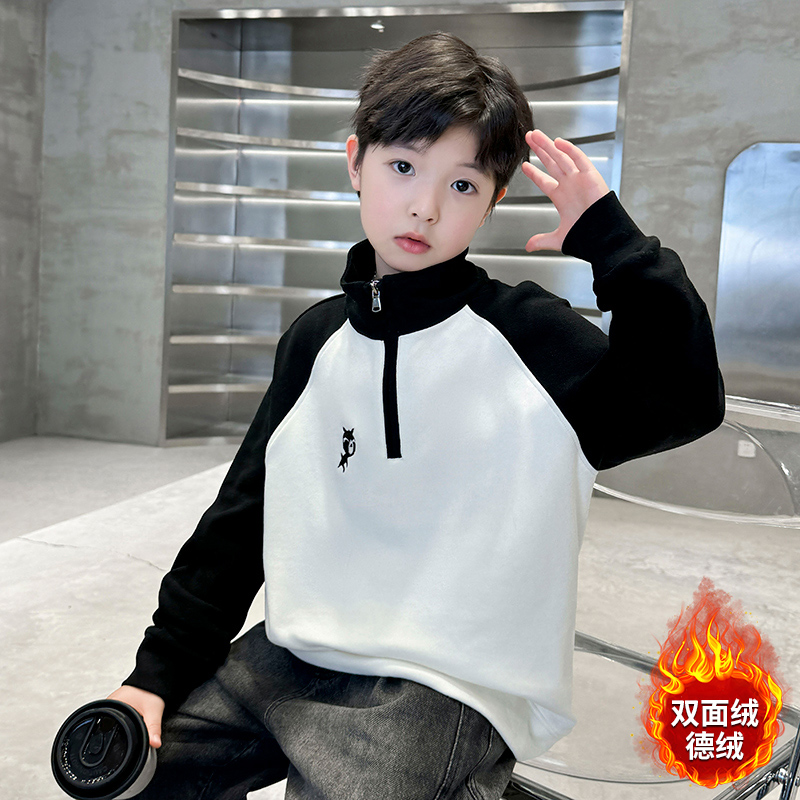男童加绒打底衫春秋新款中大童帅气内搭徳绒儿童半高领保暖上衣潮