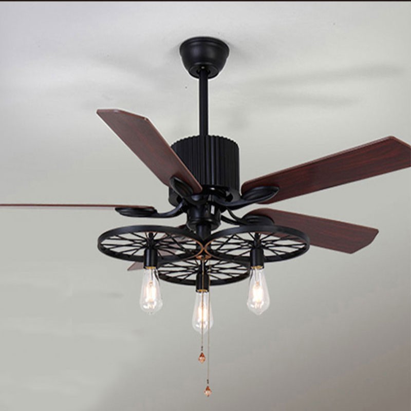 美式复古工业风风扇灯吊扇灯餐厅卧室变频静音简约家用带遥控吊灯