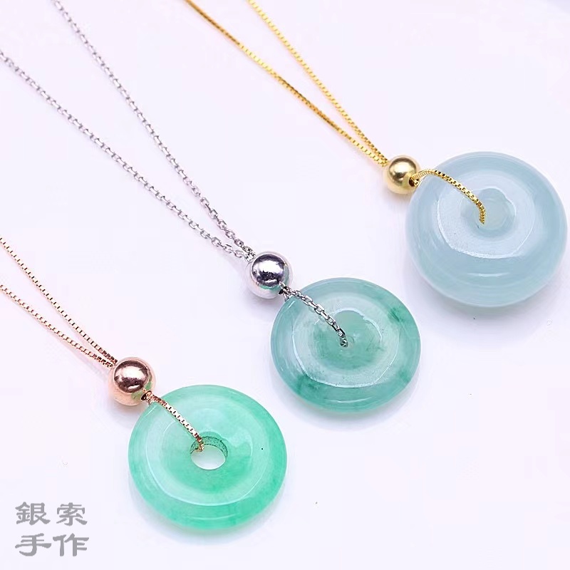 链子925银 S925定位穿珠式链延长平安扣圆珠可调节锁骨时尚项链