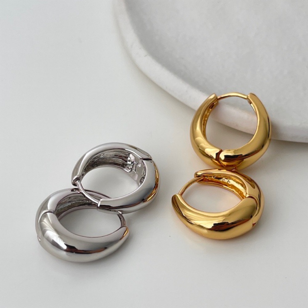 铜合金耳饰 法式银色水滴耳环轻奢小众设计粗圈圈耳扣耳饰耳圈女