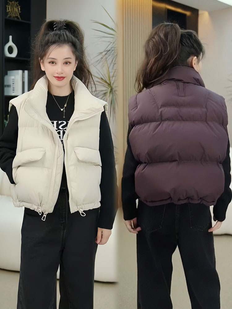 立领短款时尚休闲马甲女秋冬新款设计感宽松保暖百搭小个子马夹