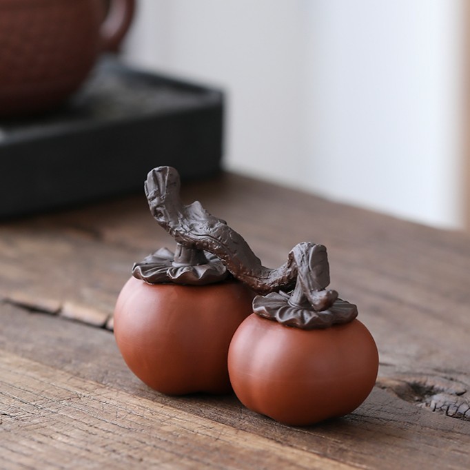 物姿创意紫砂柿子茶宠摆件柿柿如意仿真水果精品可养茶玩茶具配件