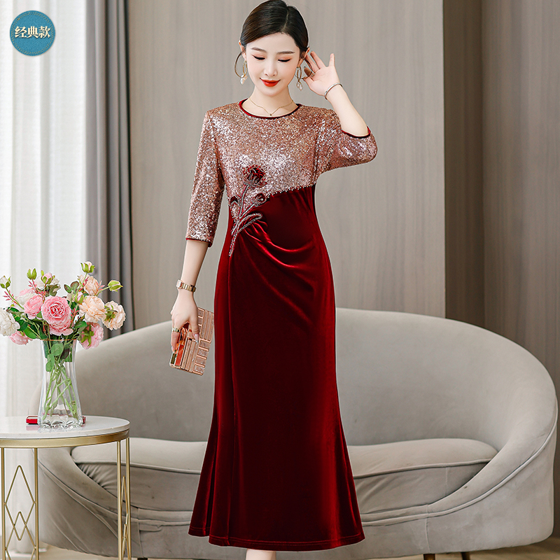 喜婆婆装连衣裙妈妈婚宴礼服上档次洋气高档气质奢华时尚轻奢长裙