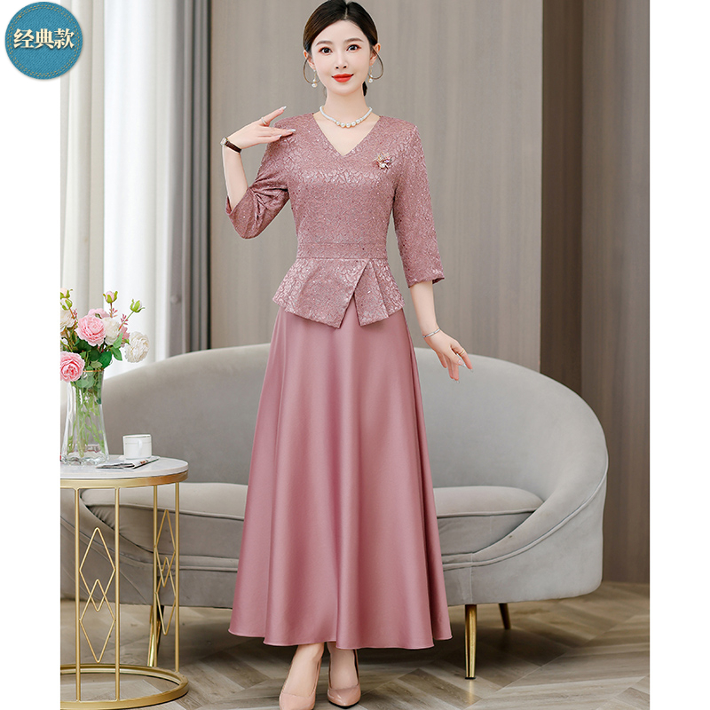 洋气喜婆婆装连衣裙高档气质奢华显瘦上档次妈妈婚宴礼服高贵长裙