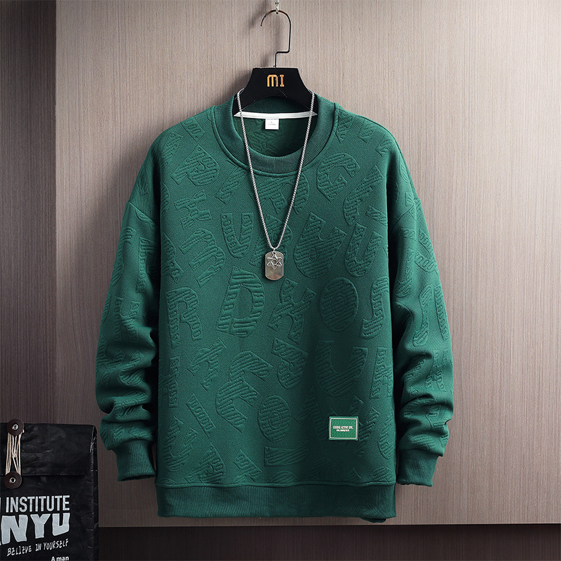 秋冬季立体大字母针织提花长袖卫衣男宽松休闲潮流圆领上衣打底衫