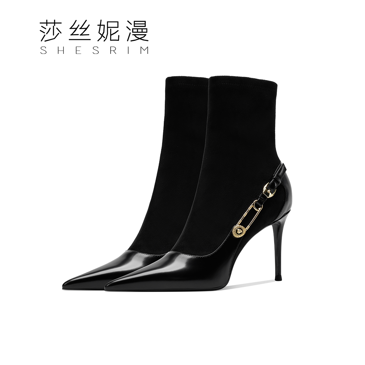 【美杜莎】2024冬季新款黑色高跟短靴女时尚气质瘦瘦靴春秋新款单靴