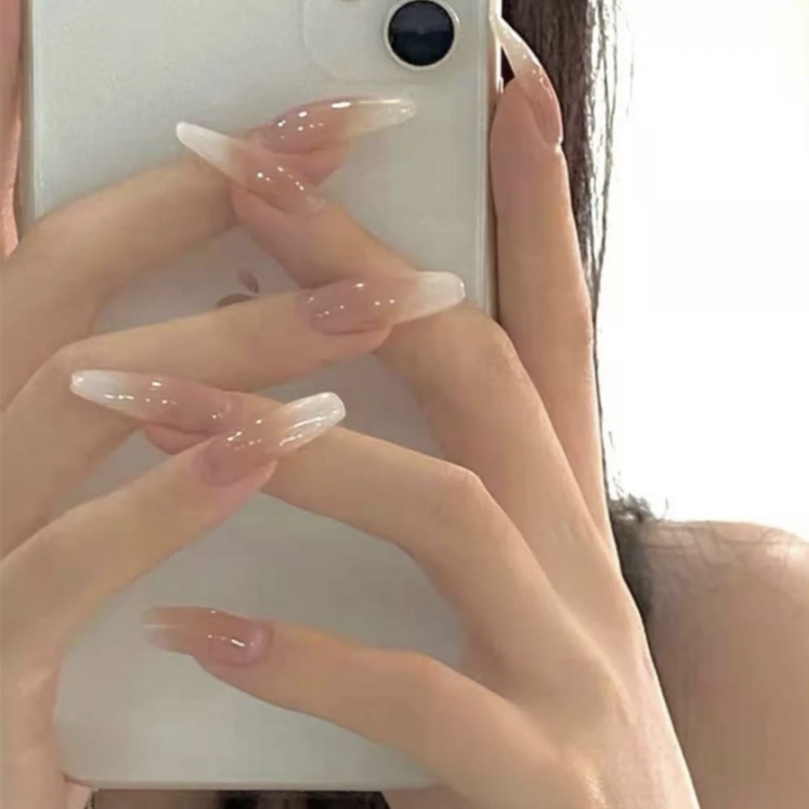 【白桃乌龙】长椭圆纯欲华妃摸脸渐变美甲贴片手穿戴甲简约指甲贴