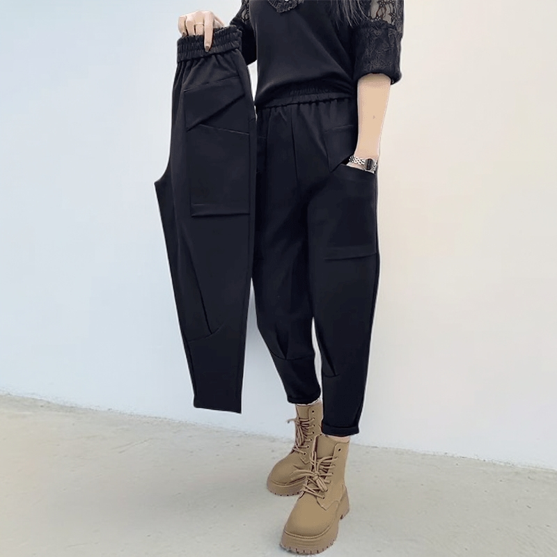 大码女秋季弹力微胖mm宽松显瘦百搭休闲裤子薄款黑色九分哈伦裤子