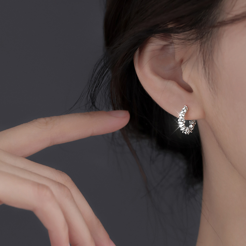 合金耳饰 碎银耳钉轻奢气质999银针耳环女时尚个性小众设计感耳饰
