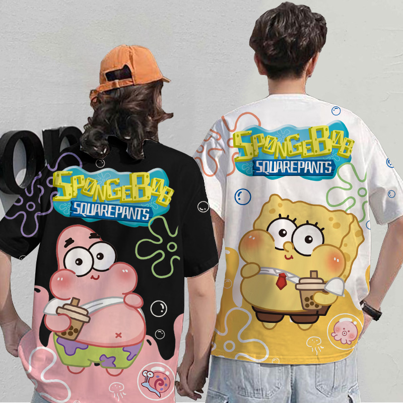 二次元短袖T恤男大码薄款半截袖海绵宝宝派大星周边印花潮牌上衣