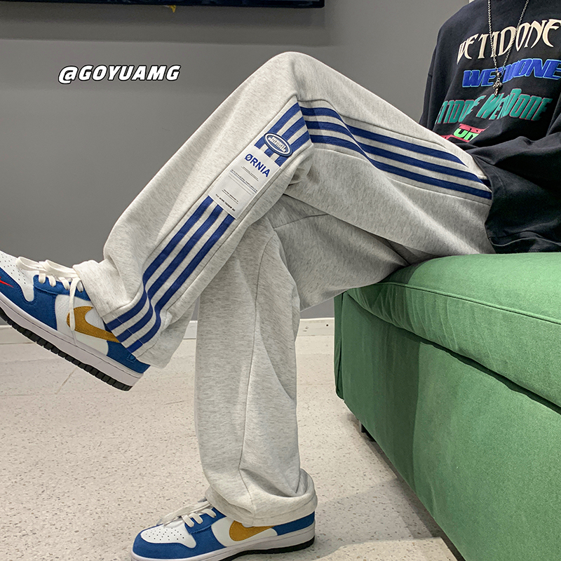 美式高街裤子男士春秋季新款潮牌运动卫裤青少年宽松直筒休闲长裤