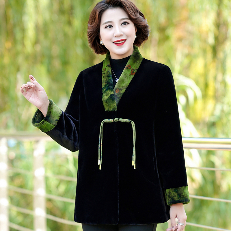 华太太貂绒提花上衣女中长款加肥加大码老年人奶奶秋冬毛呢3180B