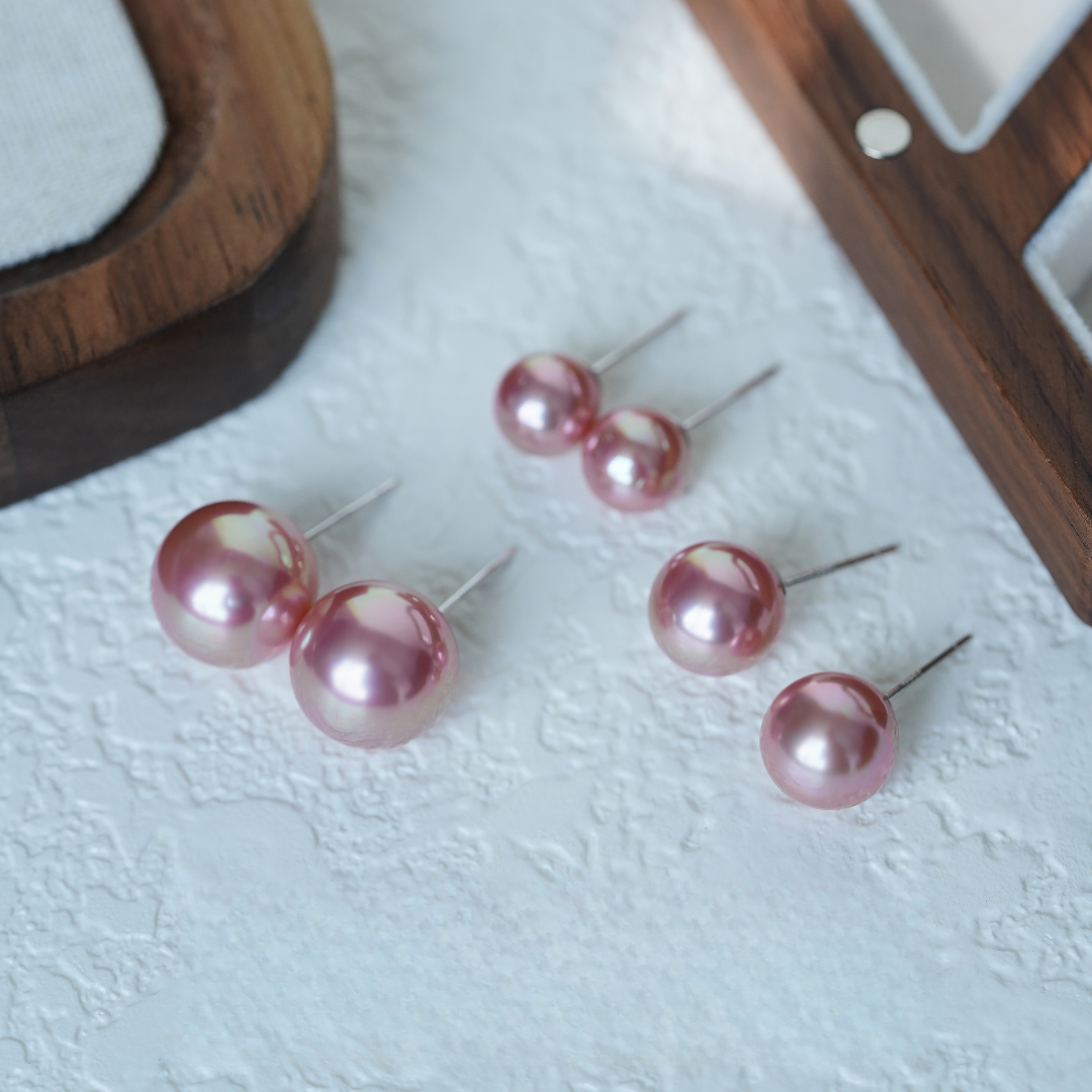 丽沁 925银耳饰 甜美粉珠耳钉女S925养耳洞简约气质耳饰百搭耳环