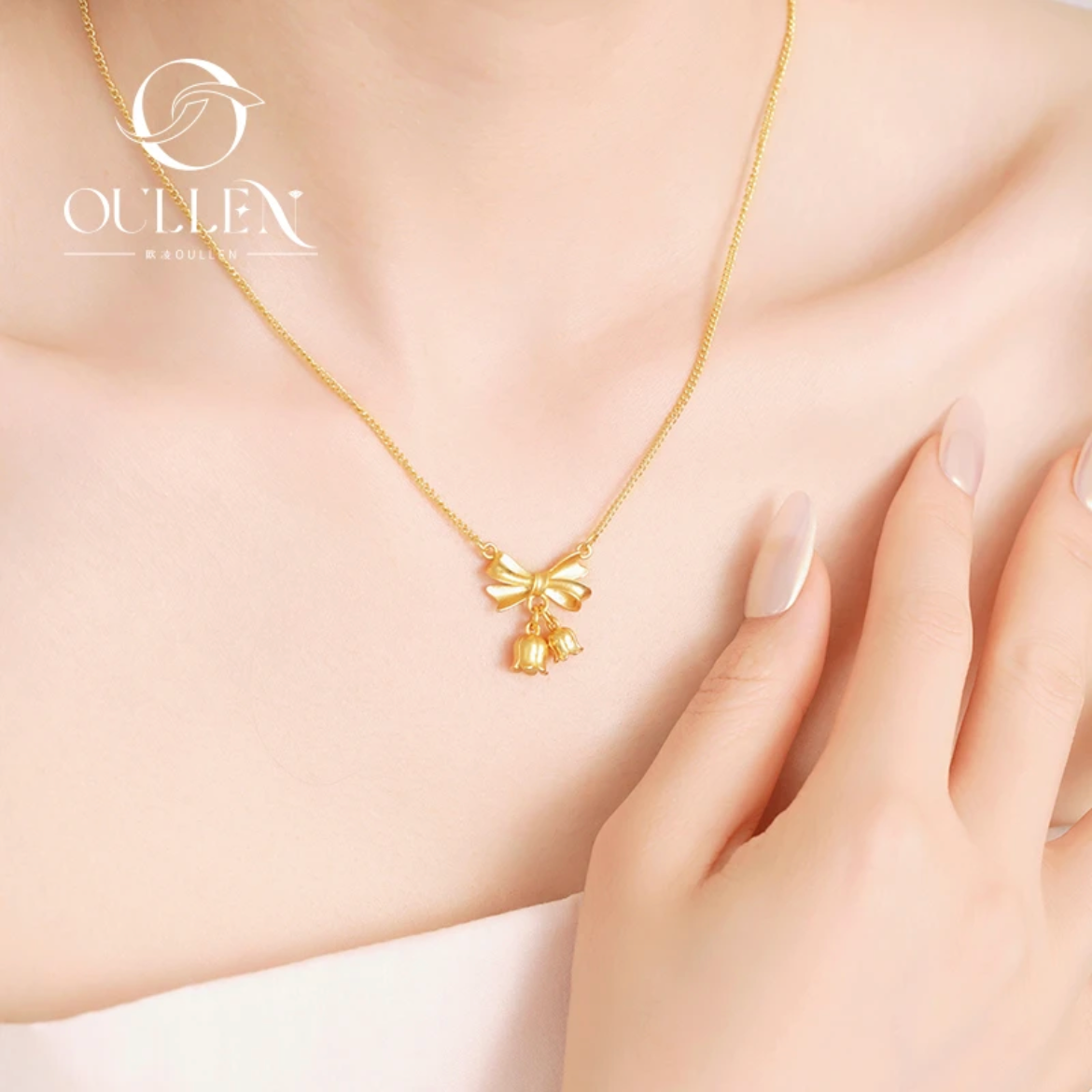 钛钢项链 2025爆款国风蝴蝶结铃兰花项链女轻奢气质饰品小众百搭