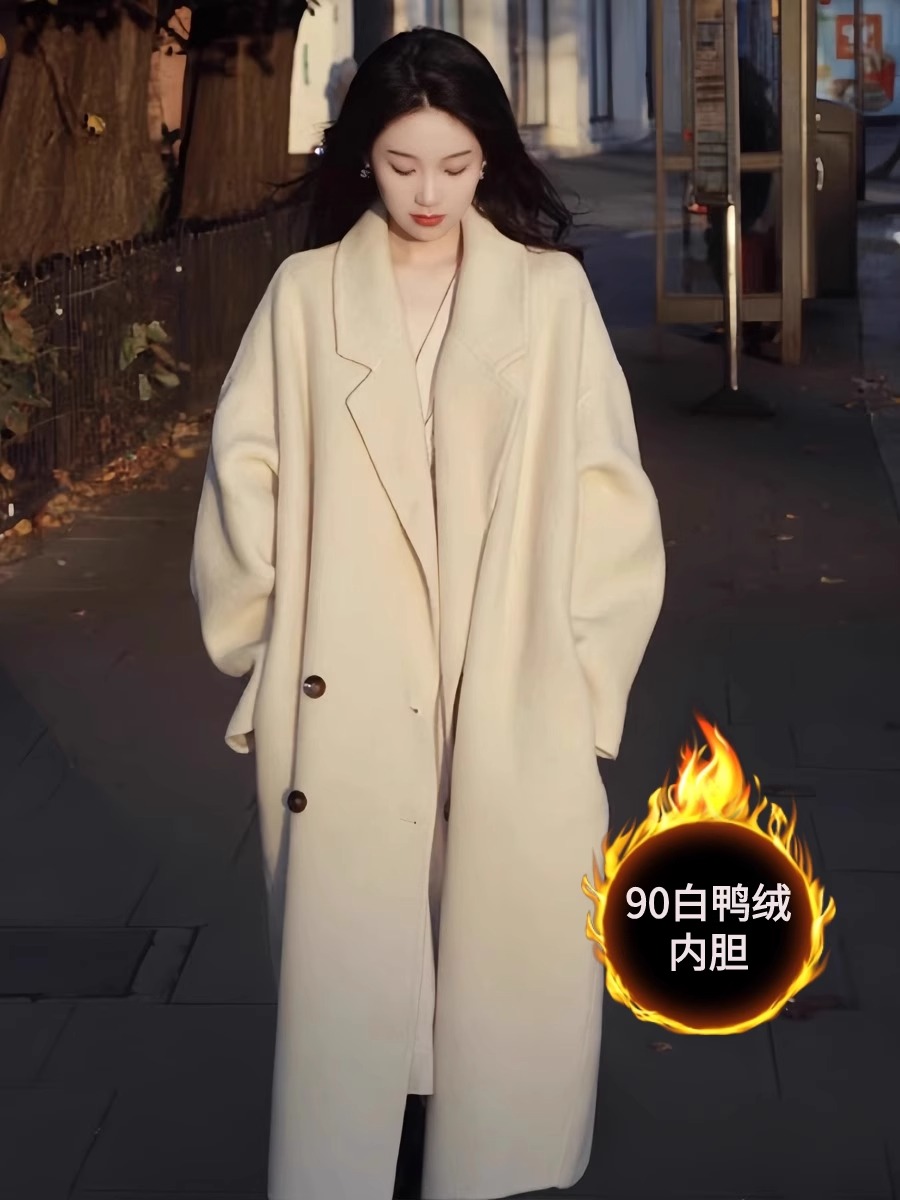 羽绒服女冬季2025新款中长款高级感加厚羽绒内胆双面呢子大衣外套