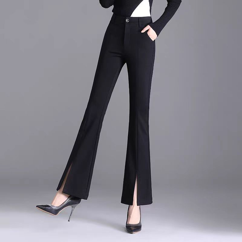 开叉微喇西装裤子女春秋新款高腰显瘦垂感休闲裤小个子百搭喇叭裤