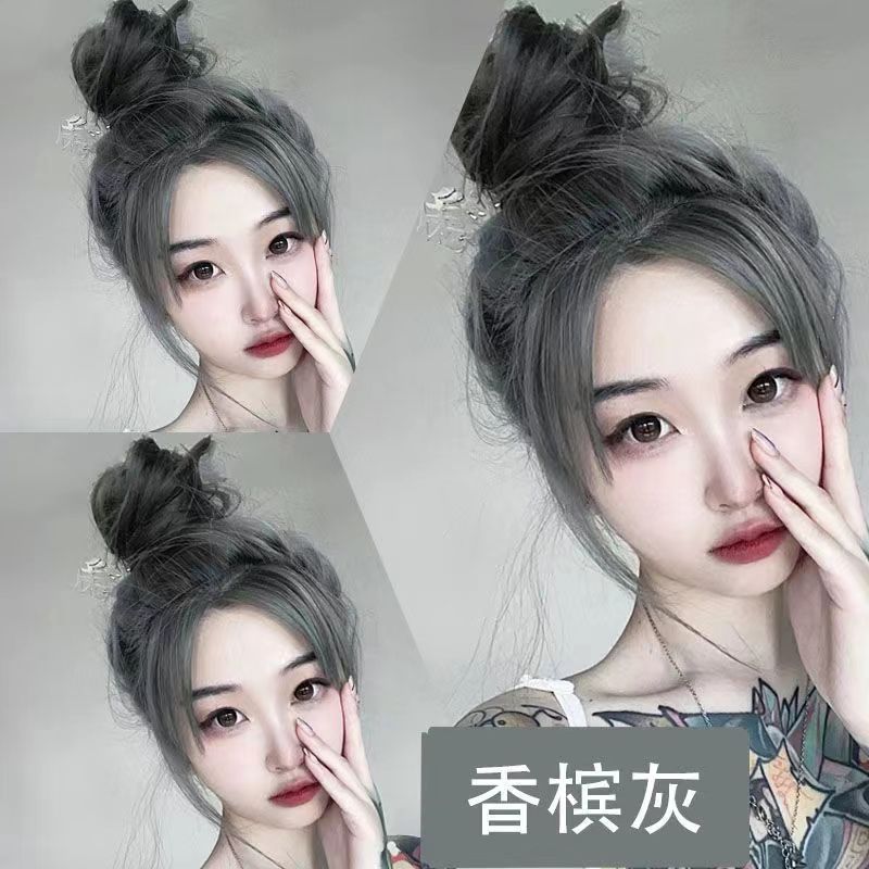 黑茶灰染发膏免漂2023流行色自己在家染泡泡植物奶茶灰染发剂香槟