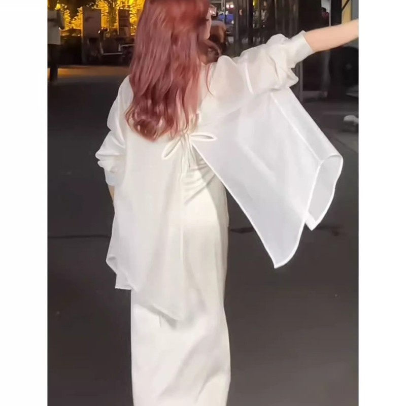 蝴蝶结设计镂空防晒衣女夏季爆款开衫白色外套轻薄衬衫