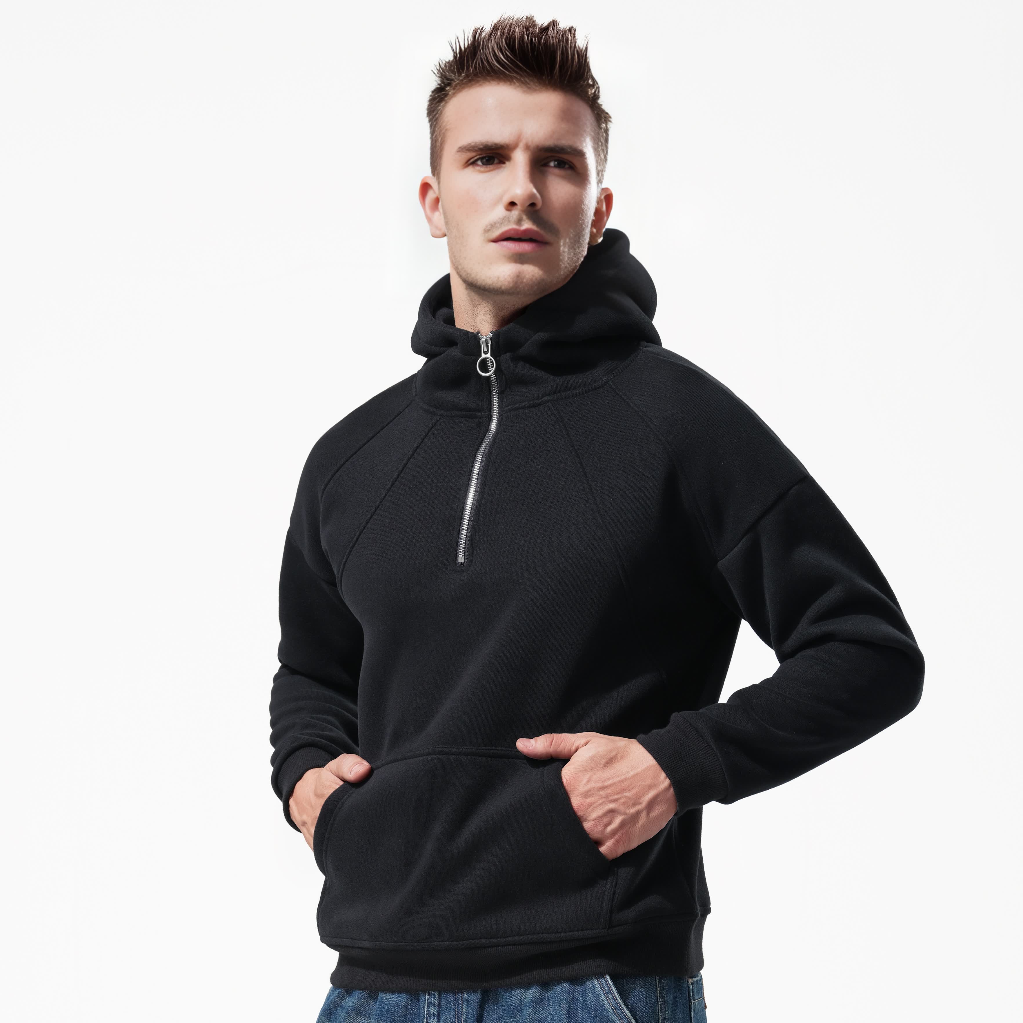 男士帅气长袖美式连帽秋冬拉链套头卫衣运动户外休闲