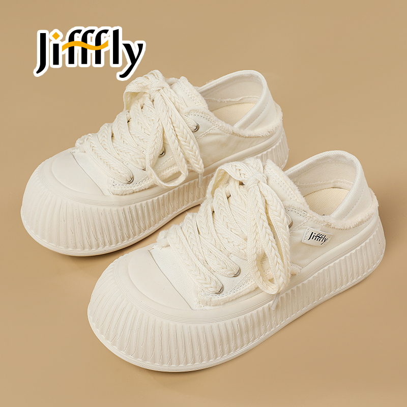 Jifffly女鞋秋季休闲百搭小众帆布鞋女饼干一脚蹬半拖轻奢鞋子