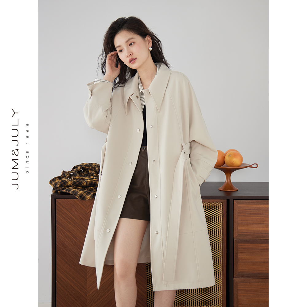 嘉茱莉【智性美人】2025秋款雅丹风衣女高级感风衣中长款外套F855