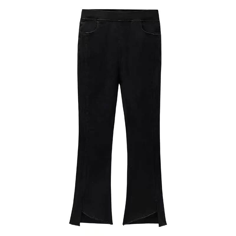 秋装新款女装胖mm有大码修身高腰弹力松紧腰显瘦小黑裤喇叭裤