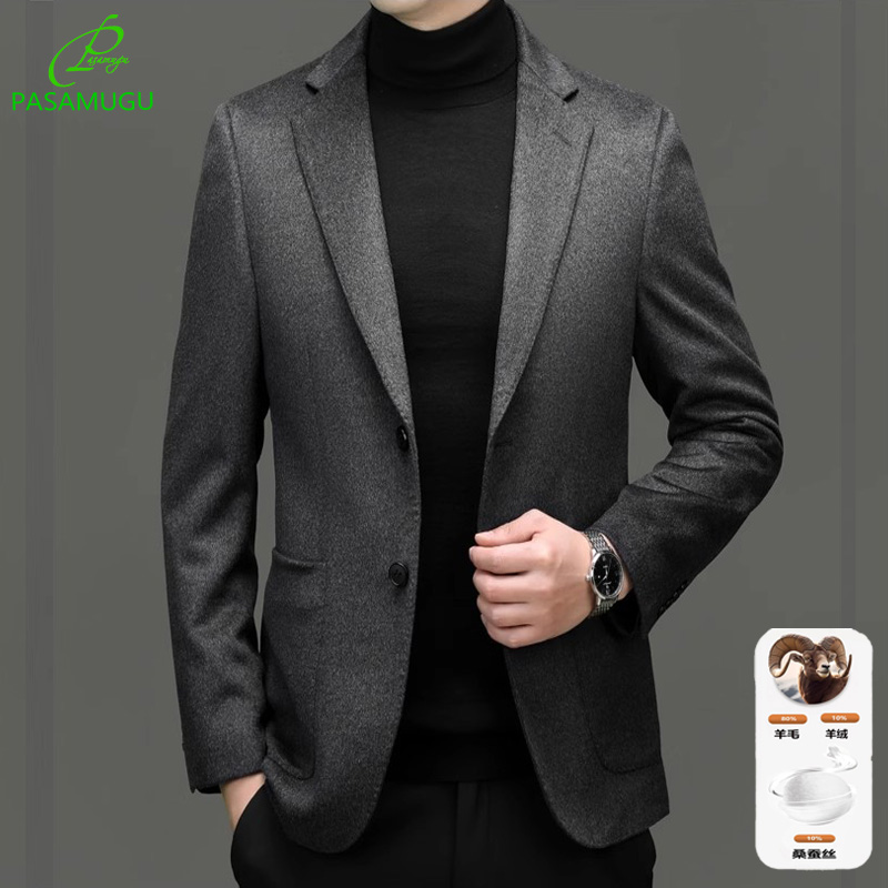 秋冬新款羊绒西装男桑蚕丝毛呢便西冬季休闲羊毛西服男士单西外套