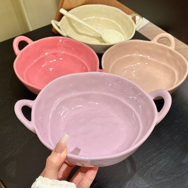 陶瓷手捏不规则双耳碗螺蛳粉水果沙拉碗泡面碗家用宿舍学生餐具