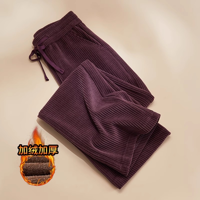 紫色雪尼尔高端窄版阔腿裤女春秋季新款2025垂感糯米灯芯绒直筒裤