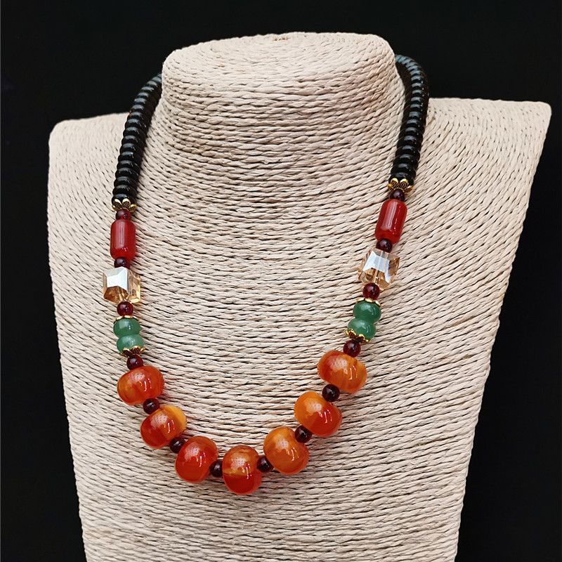 合金项链 复古经典藏式红色老饼子项链算盘珠锁骨链民族风颈链