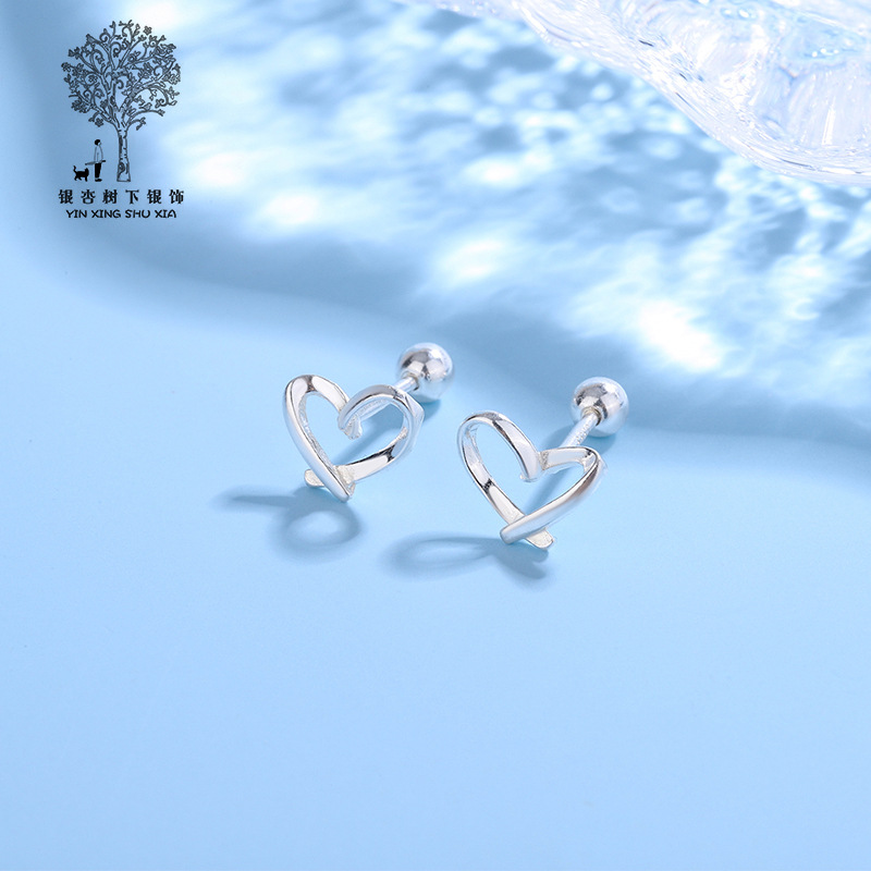 足银耳饰 足银爱心耳钉女日韩甜美耳环轻奢精致百搭养耳洞耳饰品
