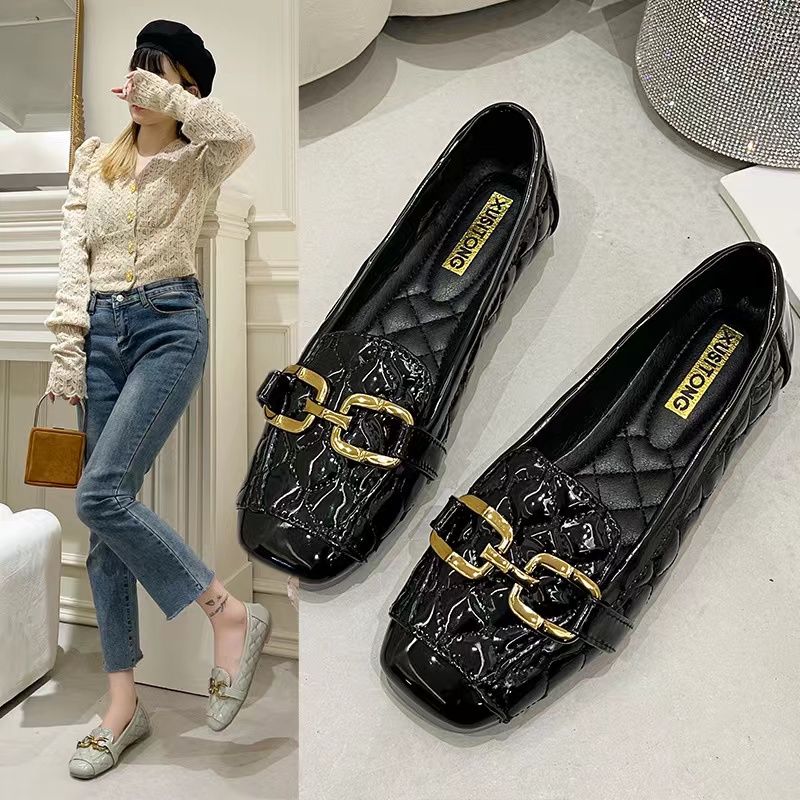 舒适黑色奶奶鞋秋季单鞋女平底百搭方头软底浅口软皮百搭包头鞋8