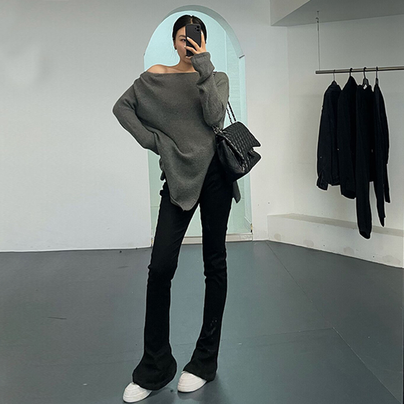 裤长113cm 黑色马蹄牛仔裤女春秋高腰修身辣妹喇叭裤超弹显瘦