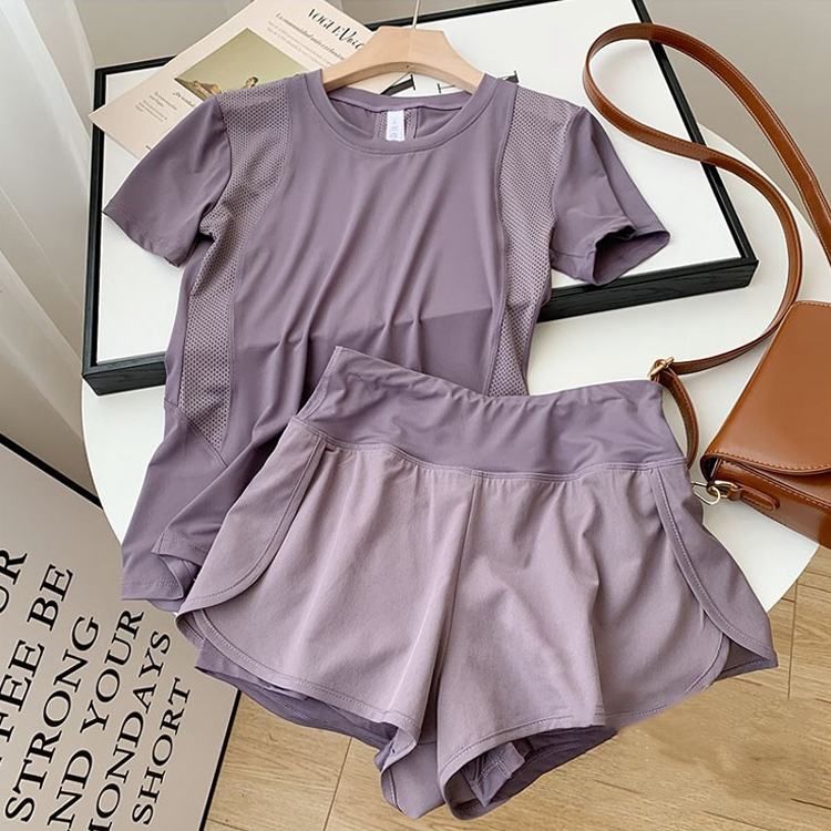 夏季跑步运动套装女紧身晨跑健身衣套装透气速干衣短袖短裤两件套