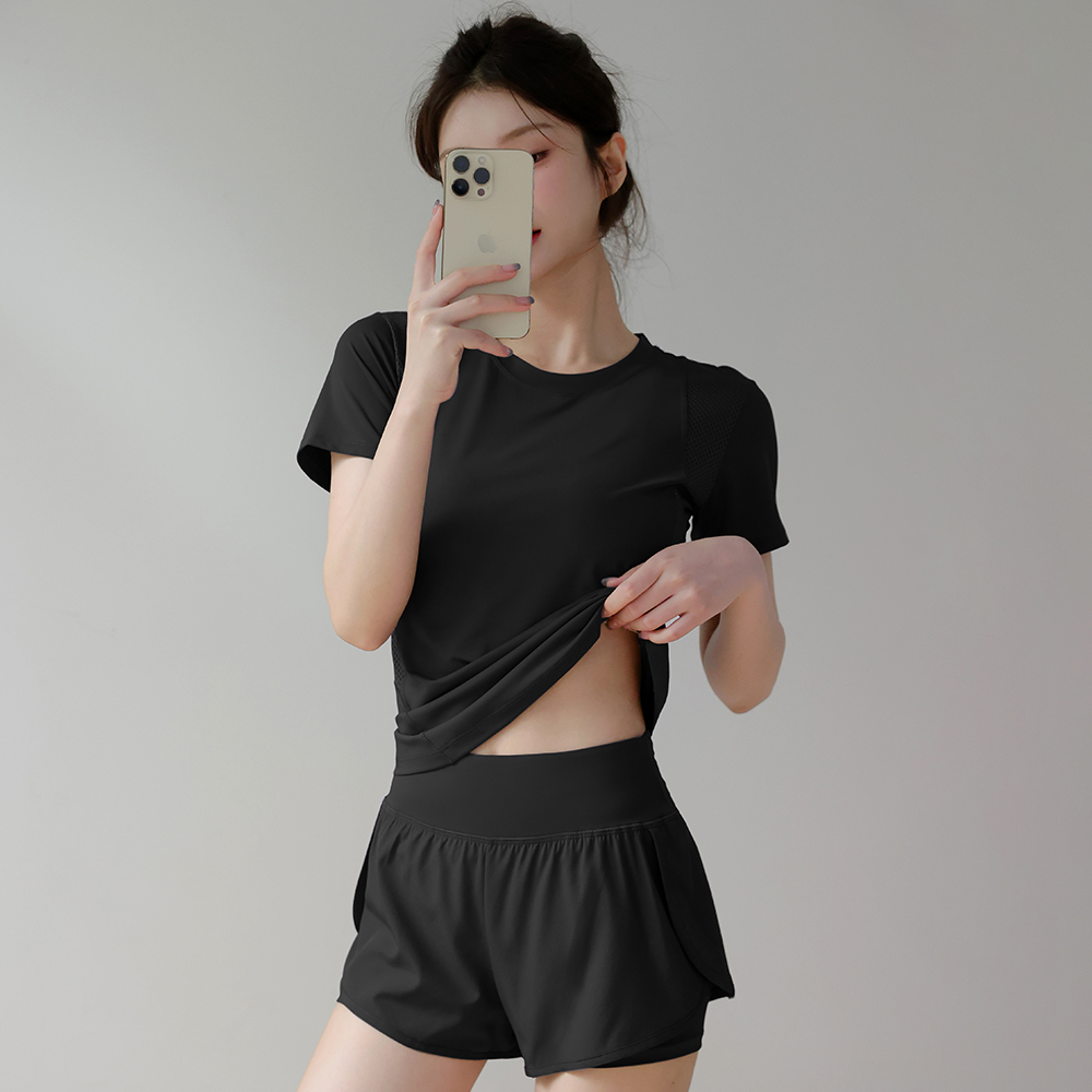 运动套装女夏季速干跑步修身显瘦晨跑休闲瑜伽服服短袖短裤两件套