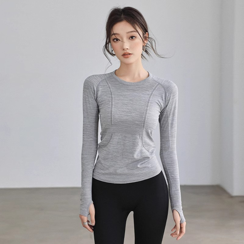 运动长袖秋季新款跑步速干T恤女紧身瑜伽服上衣普拉提训练健身服
