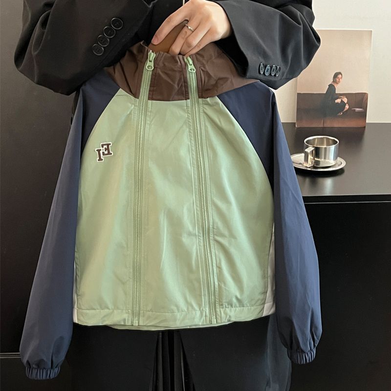 儿童秋装外套2025新款韩版男女童双拉链短款风衣宝宝连帽拼色上衣